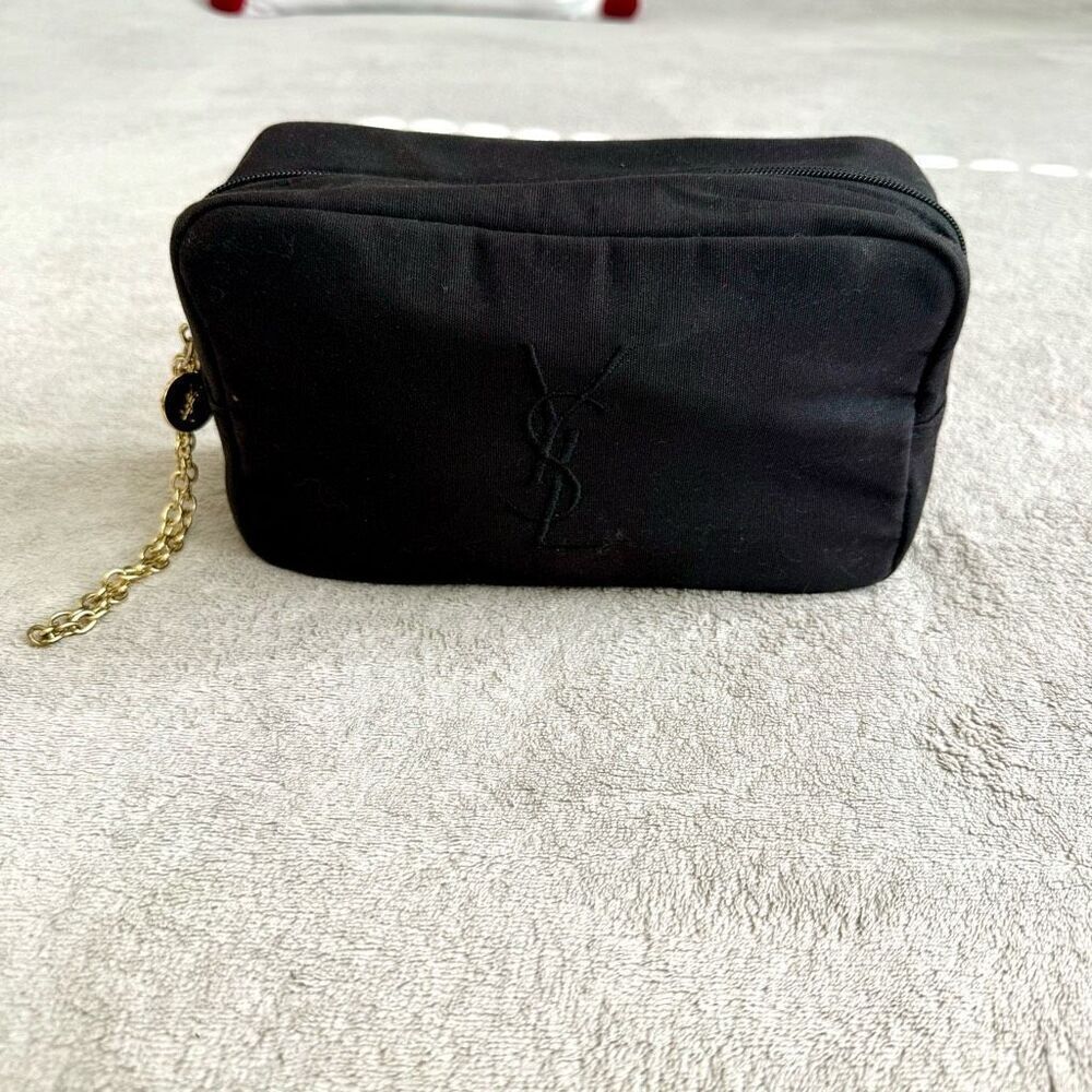 Yves Saint Laurent YSL parfums Black Canvas Logo Wristlet Clutch Bag - Picture 2 of 12